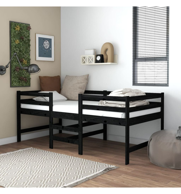 Lit mi-haut avec matelas 90x200 cm Noir Bois de pin massif | Mobilier & Déco