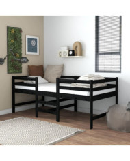 Lit mi-haut avec matelas 90x200 cm Noir Bois de pin massif | Mobilier & Déco