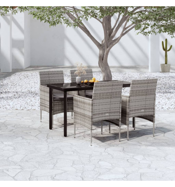 Ensemble à manger de jardin et coussins 5pcs Gris/noir | Mobilier & Déco