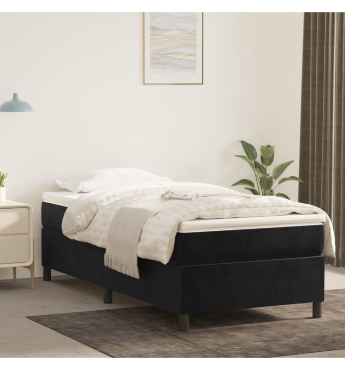 Sommier à lattes de lit avec matelas Noir 90x200 cm Velours | Mobilier & Déco
