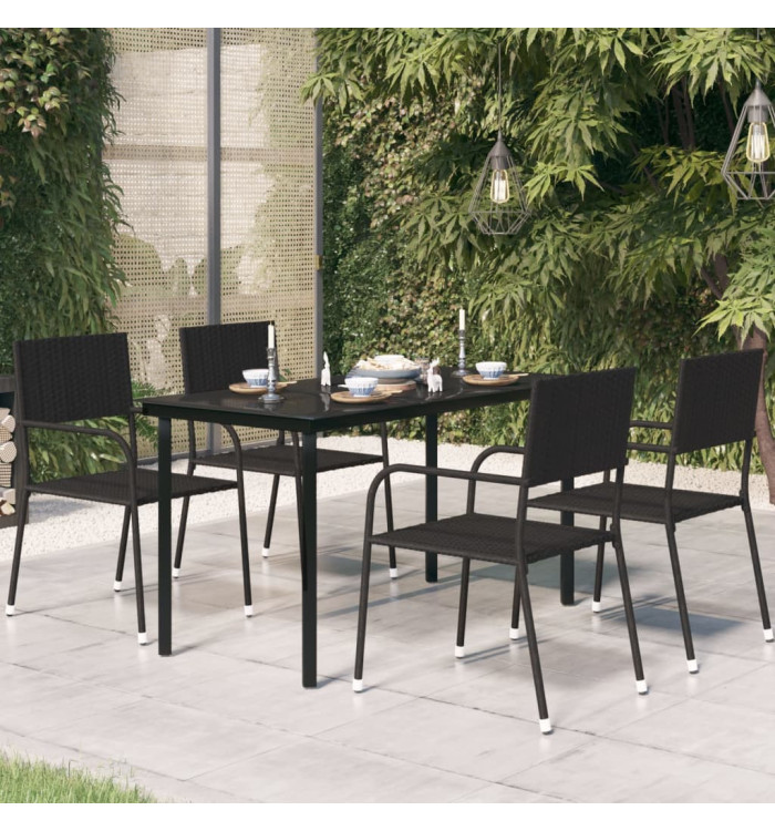 Table à dîner de jardin Noir 140x70x74 cm Acier et verre | Mobilier & Déco
