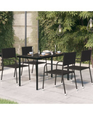 Table à dîner de jardin Noir 140x70x74 cm Acier et verre | Mobilier & Déco