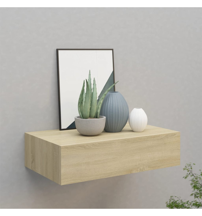 Étagère à tiroir murale chêne 40x23,5x10 cm MDF | Mobilier & Déco