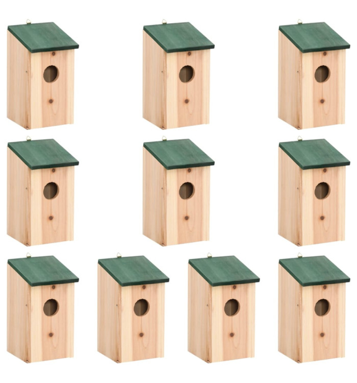 Nichoirs 10 pcs Bois de sapin massif 12x12x22 cm | Mobilier & Déco