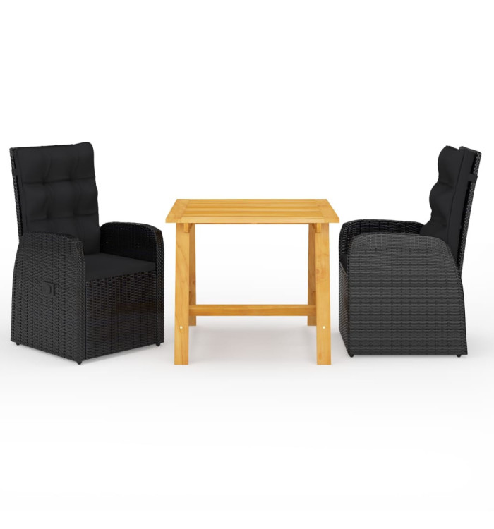 Ensemble à manger de jardin 3 pcs Noir | Mobilier & Déco