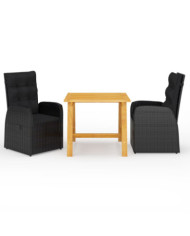 Ensemble à manger de jardin 3 pcs Noir | Mobilier & Déco