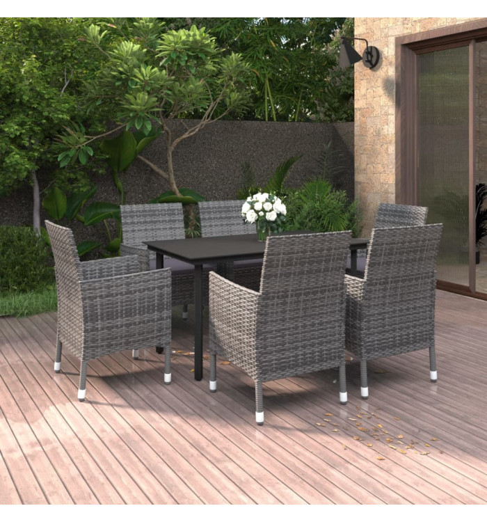 Ensemble à manger de jardin coussins 7 pcs Résine tressée Verre | Mobilier & Déco