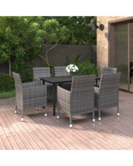 Ensemble à manger de jardin coussins 7 pcs Résine tressée Verre | Mobilier & Déco