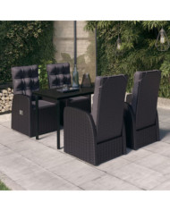 Ensemble à manger de jardin avec coussins 5 pcs Noir | Mobilier & Déco
