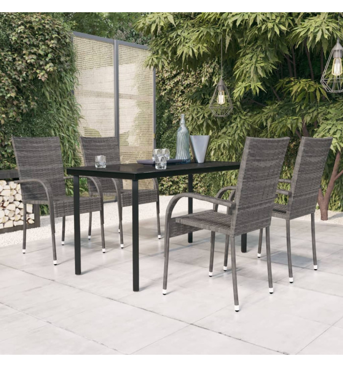 Ensemble à manger de jardin 5 pcs Gris et noir | Mobilier & Déco