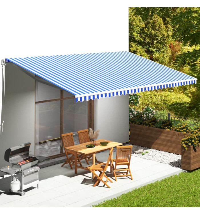 Tissu de remplacement pour auvent Bleu et blanc 6x3,5 m | Mobilier & Déco