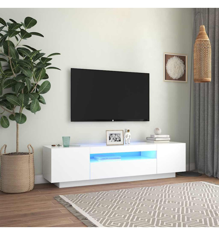 Meuble TV avec lumières LED blanc 160x35x40 cm | Mobilier & Déco