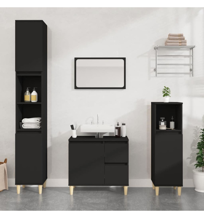 Armoire de salle de bain noir 65x33x60 cm bois d'ingénierie | Mobilier & Déco