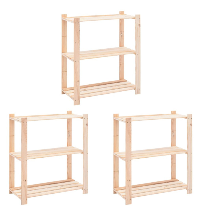 Étagères de rangement à 3 niveaux 3 pcs 80x38x90 cm Pin 150 kg | Mobilier & Déco