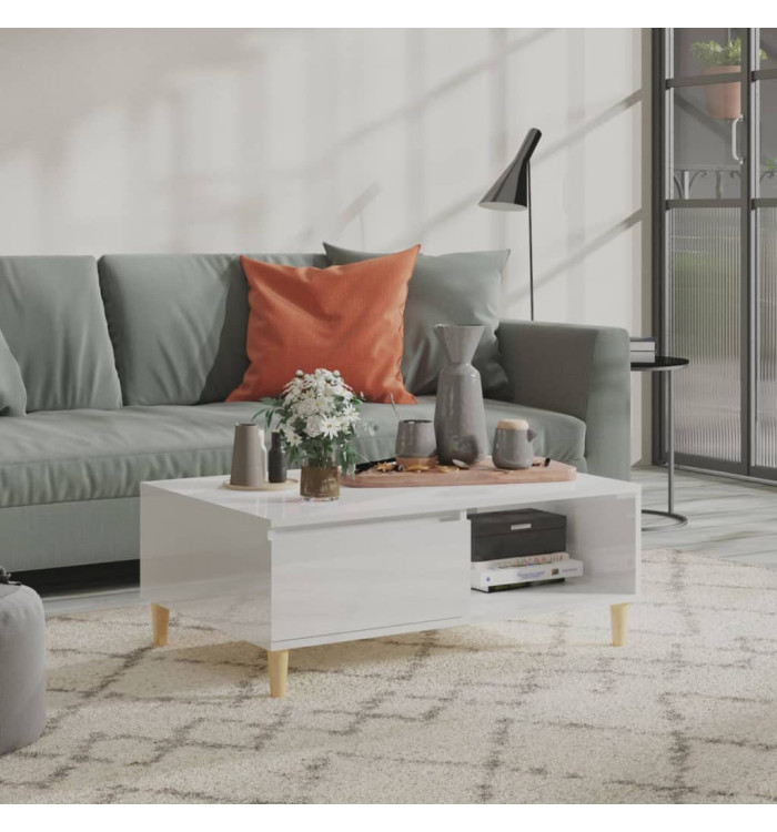 Table basse blanc brillant 90x60x35 cm bois d'ingénierie | Mobilier & Déco