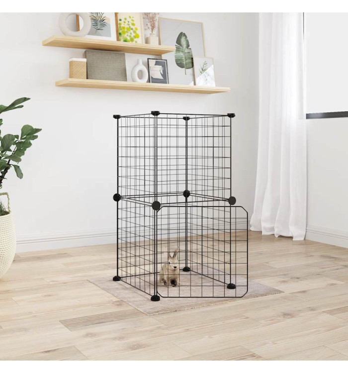 Cage animaux de compagnie à 8 panneaux et porte Noir 35x35 cm | Mobilier & Déco