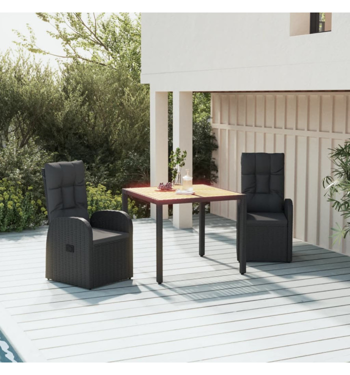 Ensemble à manger de jardin avec coussins 3 pcs Noir | Mobilier & Déco