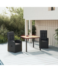 Ensemble à manger de jardin avec coussins 3 pcs Noir | Mobilier & Déco