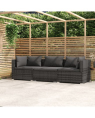 Canapé 3 places avec coussins Gris Résine tressée | Mobilier & Déco