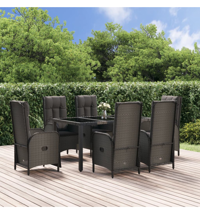Ensemble à manger de jardin coussins 7pcs Noir Résine tressée | Mobilier & Déco