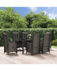 Ensemble à manger de jardin coussins 7pcs Noir Résine tressée | Mobilier & Déco