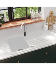 Évier de cuisine réversible à 1 bac en granite crème avec égouttoir | Mobilier & Déco