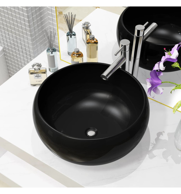 Lavabo rond Céramique Noir 40 x 15 cm | Mobilier & Déco
