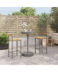Ensemble de bar jardin 3 pcs gris poly rotin/bois massif acacia | Mobilier & Déco