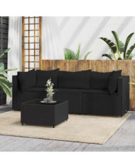 Salon de jardin 4 pcs avec coussins Noir Résine tressée | Mobilier & Déco
