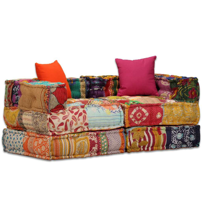 Pouf modulaire à 2 places Patchwork Tissu | Mobilier & Déco