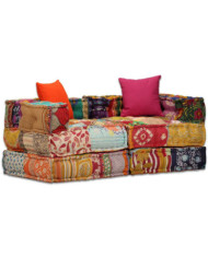 Pouf modulaire à 2 places Patchwork Tissu | Mobilier & Déco
