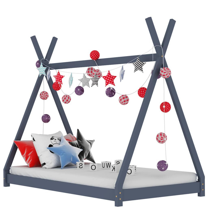 Cadre de lit d'enfant Gris Bois de pin massif 80x160 cm | Mobilier & Déco