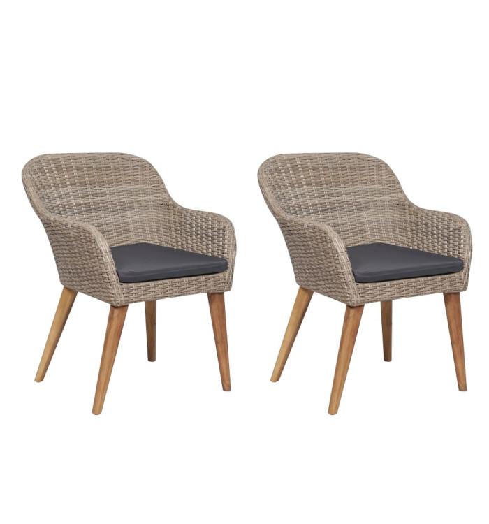 Chaises d'extérieur et coussins lot de 2 Résine tressée Marron | Mobilier & Déco