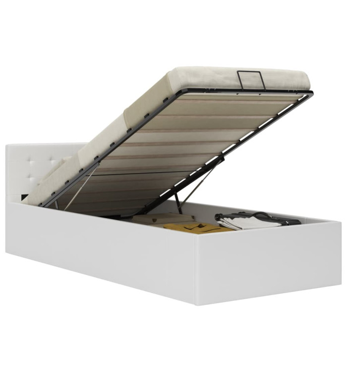 Cadre de lit à rangement hydraulique Blanc Similicuir 90x200 cm | Mobilier & Déco