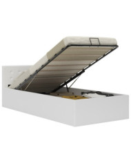 Cadre de lit à rangement hydraulique Blanc Similicuir 90x200 cm | Mobilier & Déco