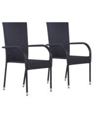 Chaises empilables d'extérieur lot de 2 Résine tressée Noir | Mobilier & Déco