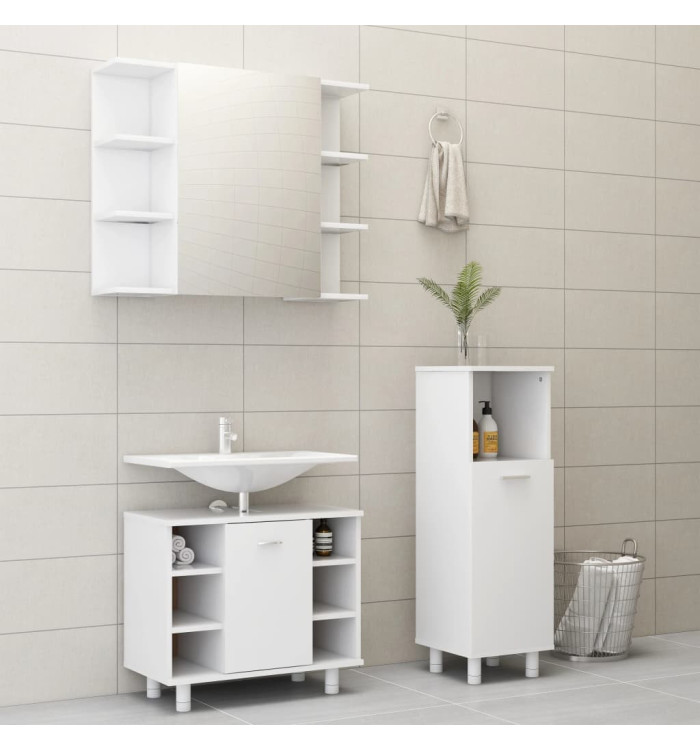 Ensemble de meubles de bain 3 pcs Blanc Bois d'ingénierie | Mobilier & Déco