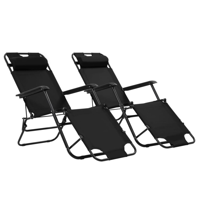 Chaises longues pliables 2 pcs avec repose-pied Acier Noir | Mobilier & Déco
