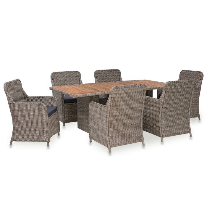 Ensemble à manger d'extérieur 7pcs avec coussins Résine tressée | Mobilier & Déco