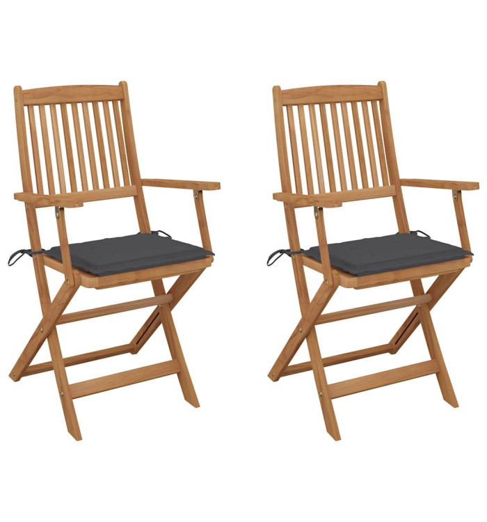 Chaises pliables de jardin lot de 2 avec coussins Bois d'acacia | Mobilier & Déco