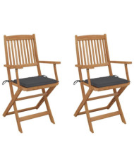 Chaises pliables de jardin lot de 2 avec coussins Bois d'acacia | Mobilier & Déco