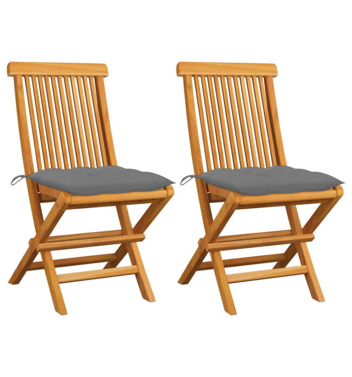 Chaises de jardin et coussins gris lot de 2 Bois de teck massif | Mobilier & Déco