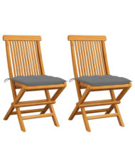 Chaises de jardin et coussins gris lot de 2 Bois de teck massif | Mobilier & Déco