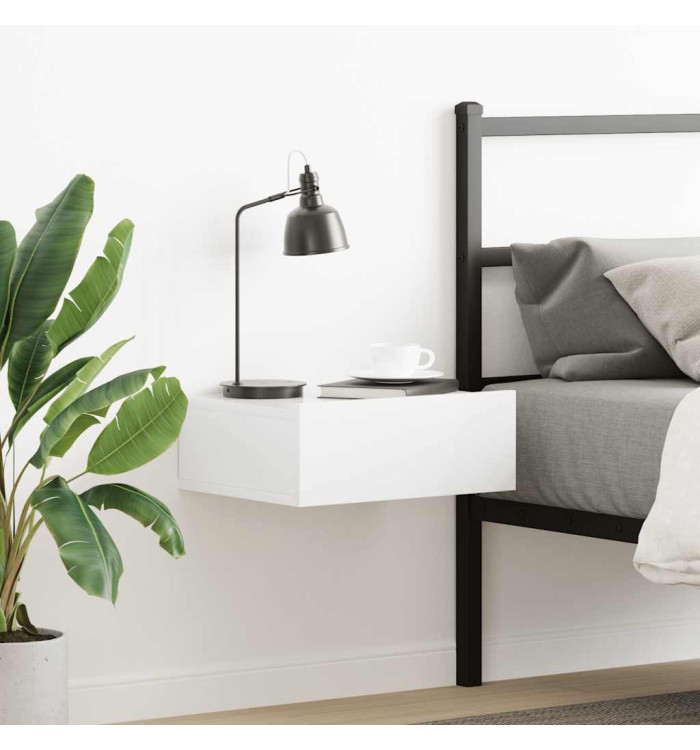Table de chevet flottante Blanc brillant Bois d'ingénierie | Mobilier & Déco