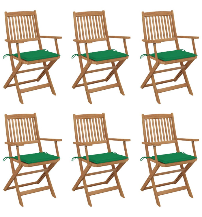 Chaises pliables de jardin lot de 6 avec coussins Bois d'acacia | Mobilier & Déco