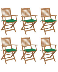 Chaises pliables de jardin lot de 6 avec coussins Bois d'acacia | Mobilier & Déco