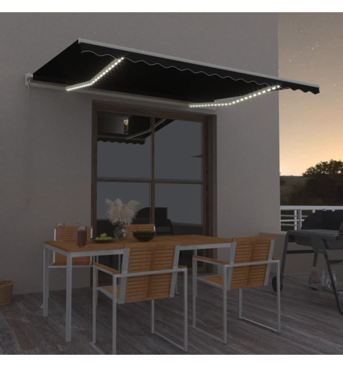 Auvent manuel rétractable avec LED 400x350 cm Anthracite | Mobilier & Déco