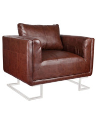 Fauteuil cube avec pieds chromés Marron Similicuir | Mobilier & Déco