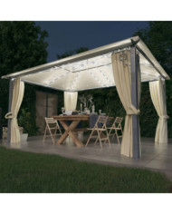 Tonnelle avec rideau et lumières LED 4x3 m Crème Aluminium | Mobilier & Déco