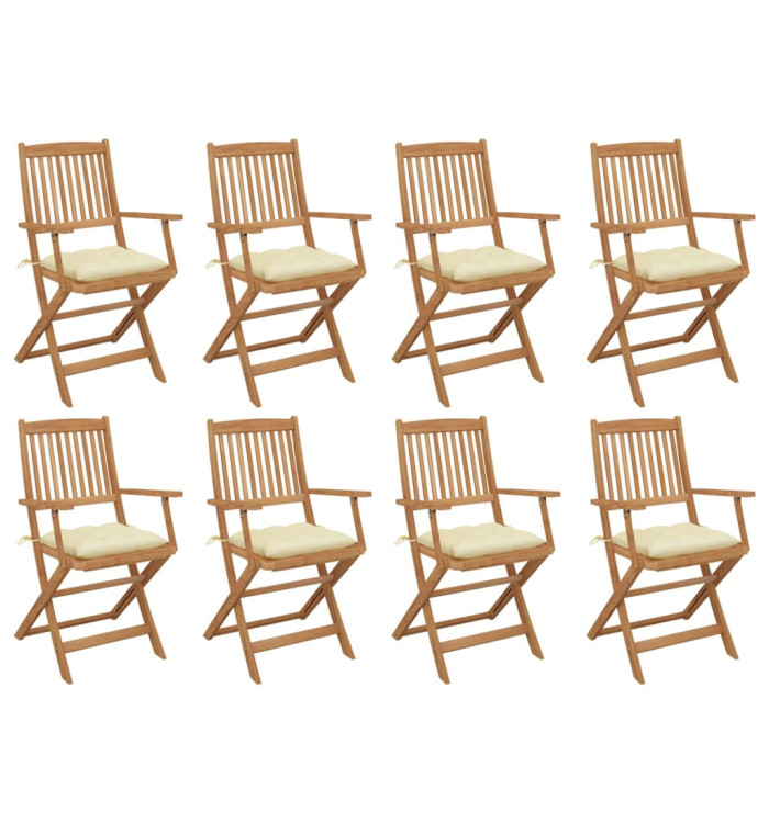 Chaises pliables d'extérieur et coussins lot de 8 Bois d'acacia | Mobilier & Déco